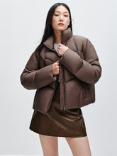 Women's Brown Stand Collar Quilted Puffer Jacket